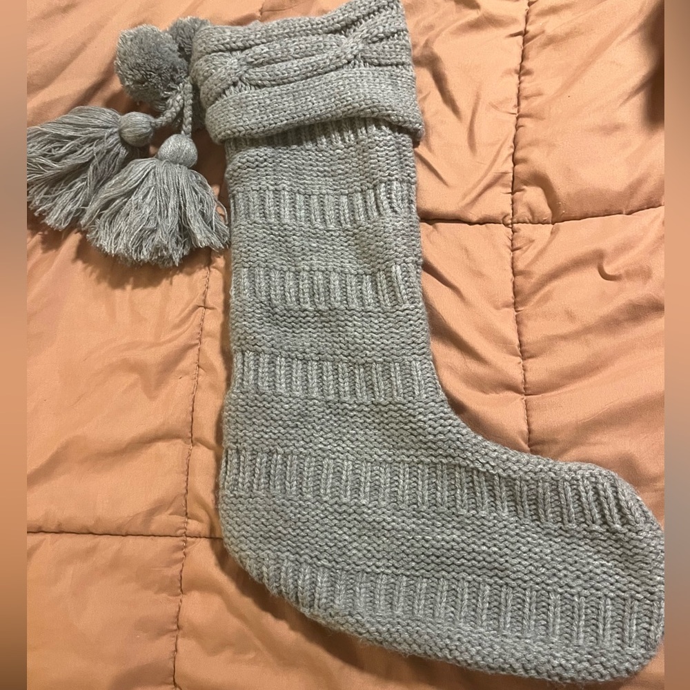 Gray Knit Holiday Stocking with Tassels